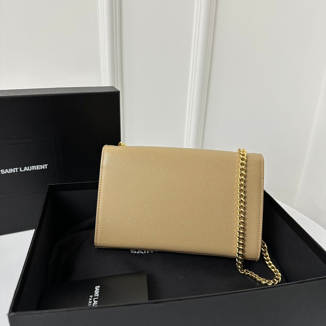 Saint Laurent Kate 20 Small in Calfskin Beige Cream with Gold Logo Bag