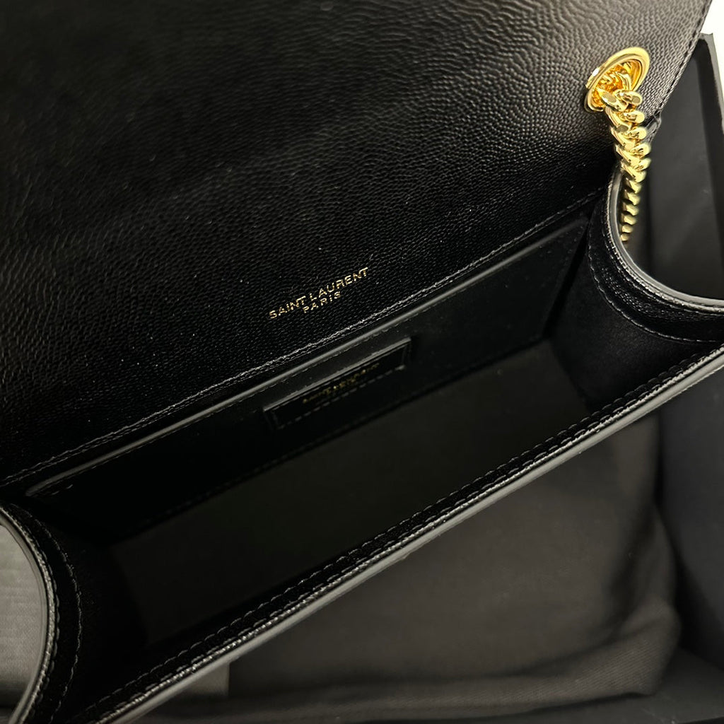 Saint Laurent Kate 20 Small in Calfskin Black with Gold Logo Bag
