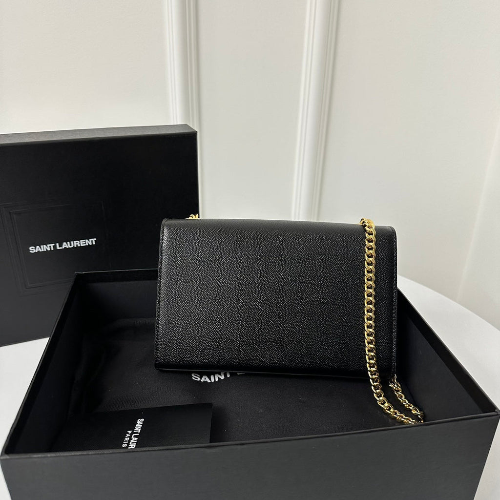 Saint Laurent Kate 20 Small in Calfskin Black with Gold Logo Bag