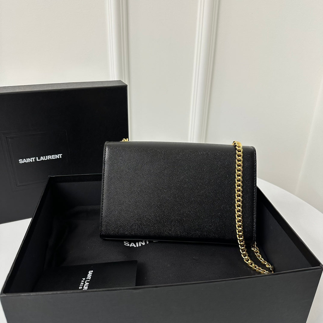 Saint Laurent Kate 20 Small in Calfskin Black with Gold Logo Bag