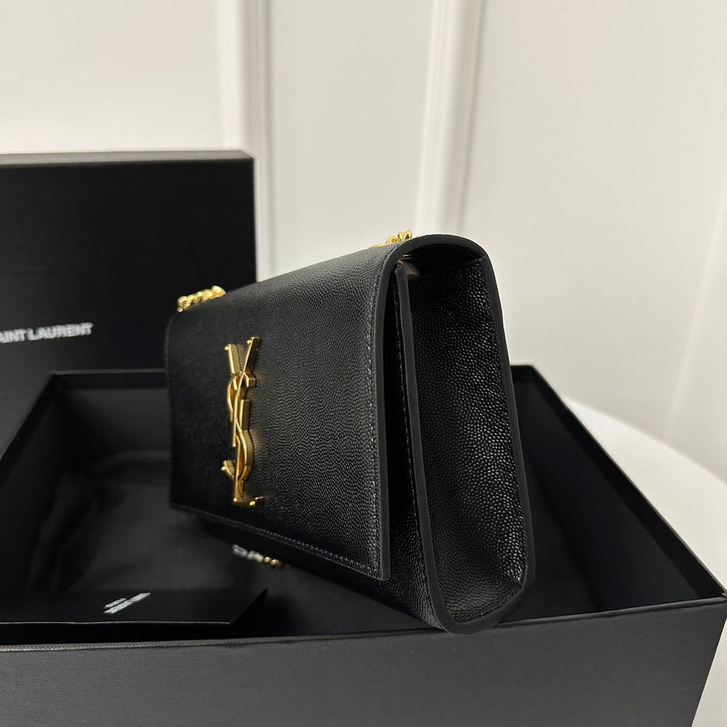 Saint Laurent Kate 20 Small in Calfskin Black with Gold Logo Bag