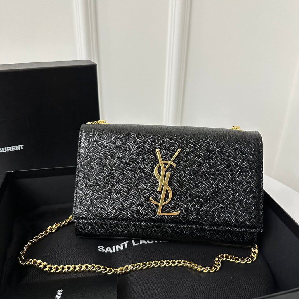 Saint Laurent Kate 20 Small in Calfskin Black with Gold Logo Bag