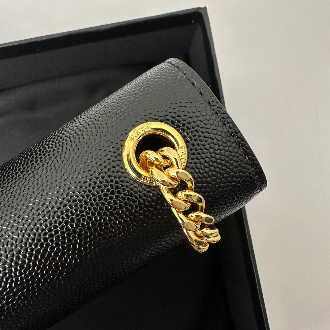 Saint Laurent Kate 20 Small in Calfskin Black with Gold Logo Bag