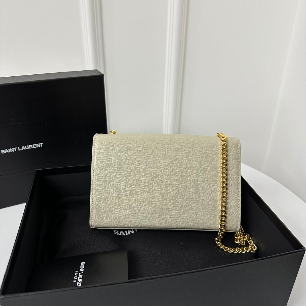Saint Laurent Kate 20 Small in Calfskin White with Gold Logo Bag
