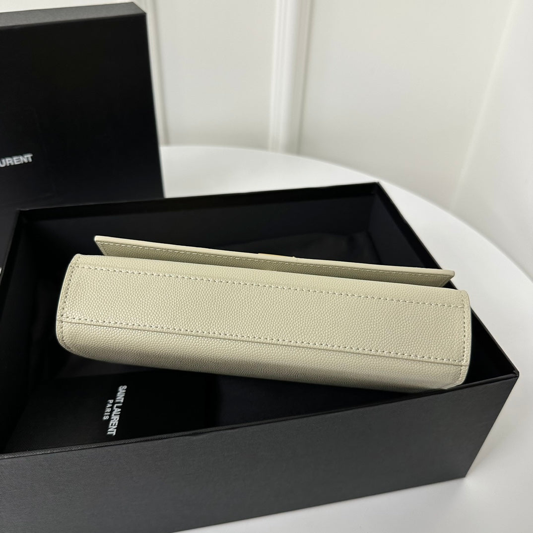 Saint Laurent Kate 20 Small in Calfskin White with Gold Logo Bag