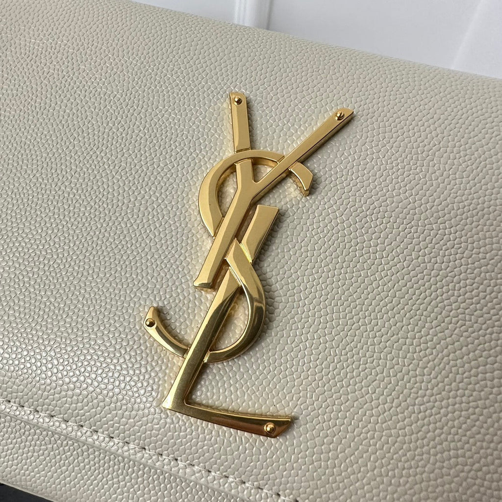 Saint Laurent Kate 20 Small in Calfskin White with Gold Logo Bag