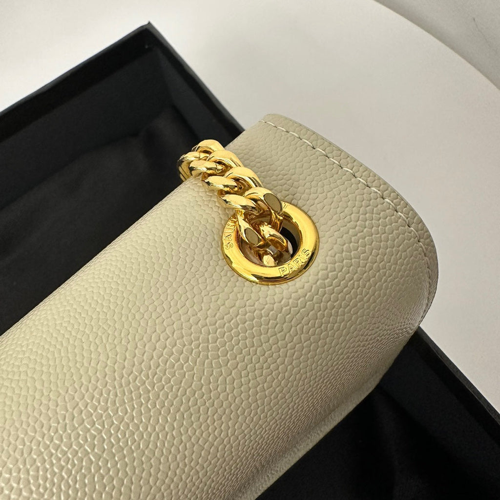 Saint Laurent Kate 20 Small in Calfskin White with Gold Logo Bag