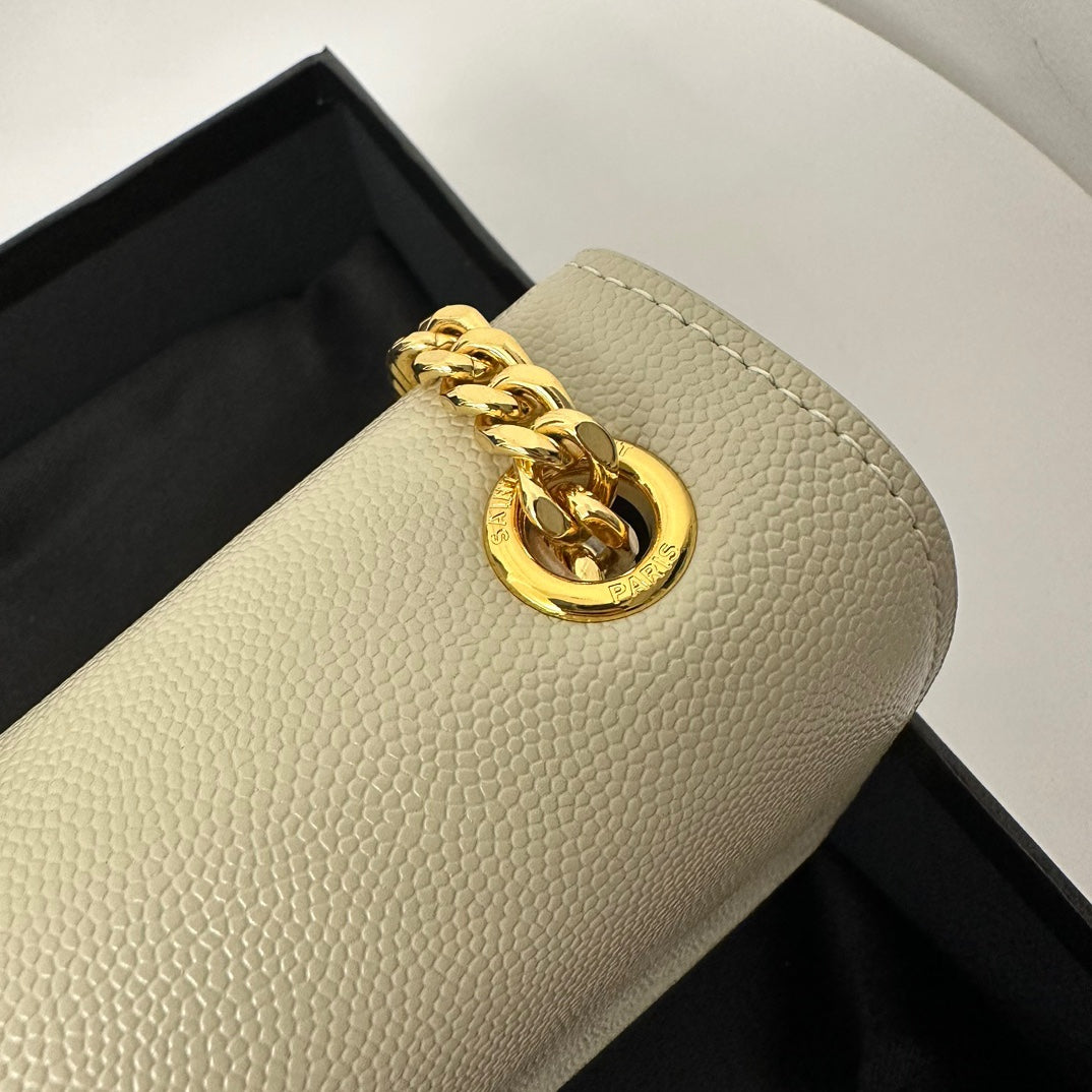 Saint Laurent Kate 20 Small in Calfskin White with Gold Logo Bag