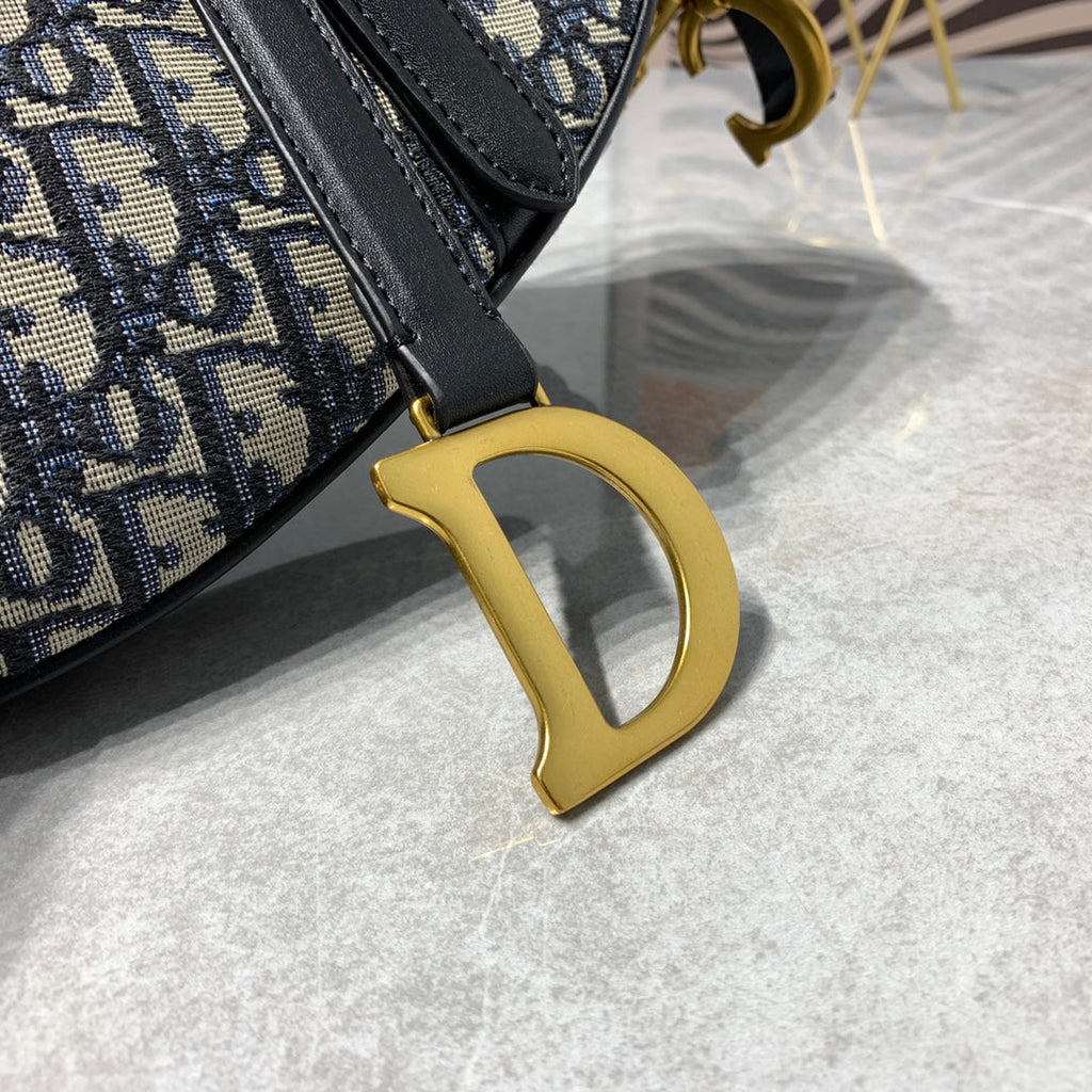 CD Saddle Bag Strap with Strap 25.5cm Blue Obique Embroidery