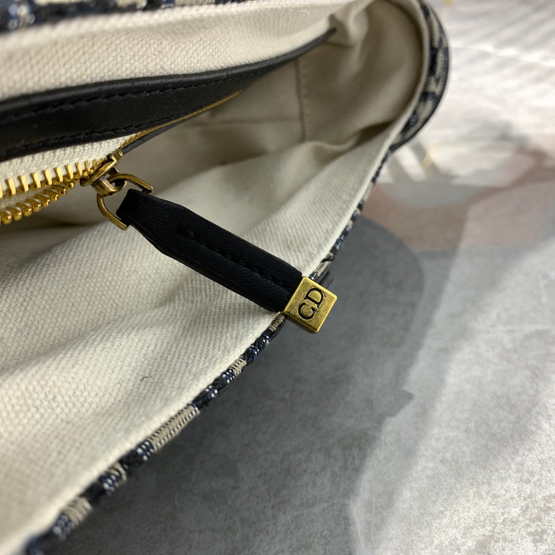 CD Saddle Bag Strap with Strap 25.5cm Blue Obique Embroidery