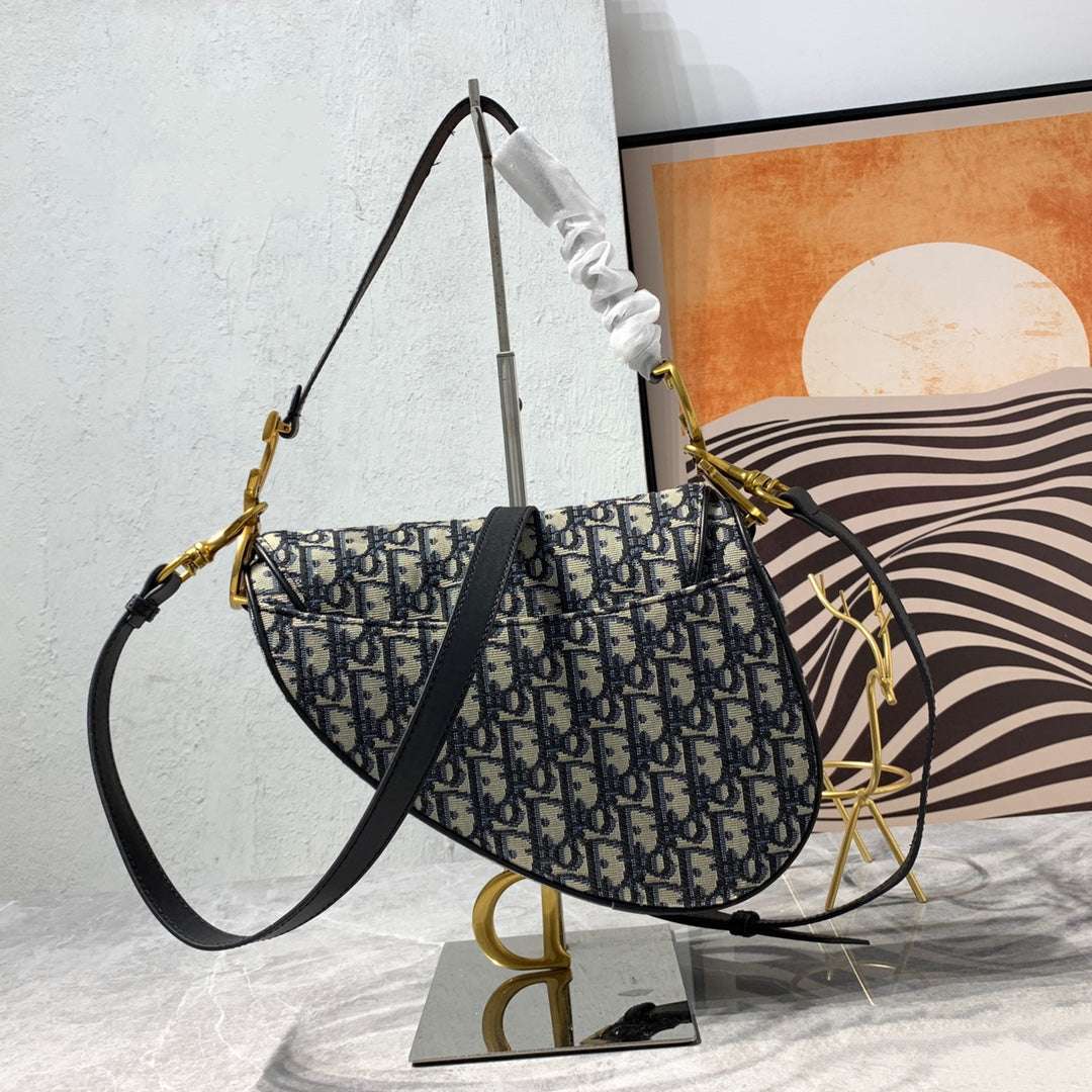 CD Saddle Bag Strap with Strap 25.5cm Blue Obique Embroidery
