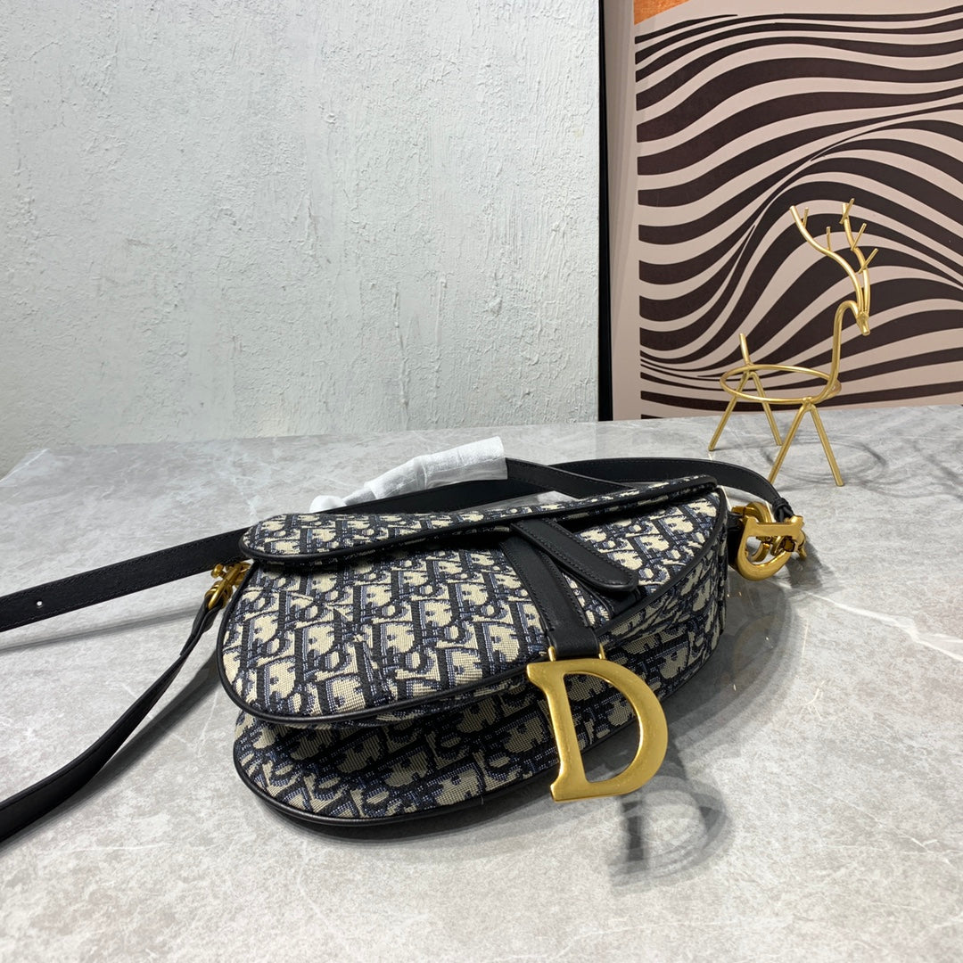 CD Saddle Bag Strap with Strap 25.5cm Blue Obique Embroidery