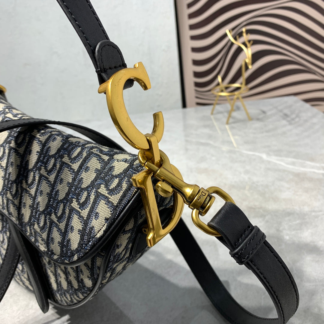CD Saddle Bag Strap with Strap 25.5cm Blue Obique Embroidery