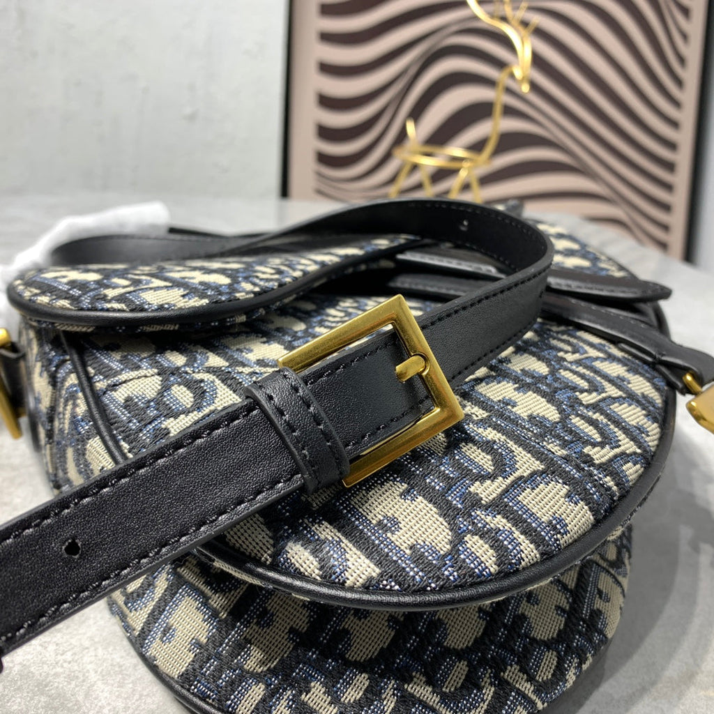 CD Saddle Bag Strap with Strap 25.5cm Blue Obique Embroidery