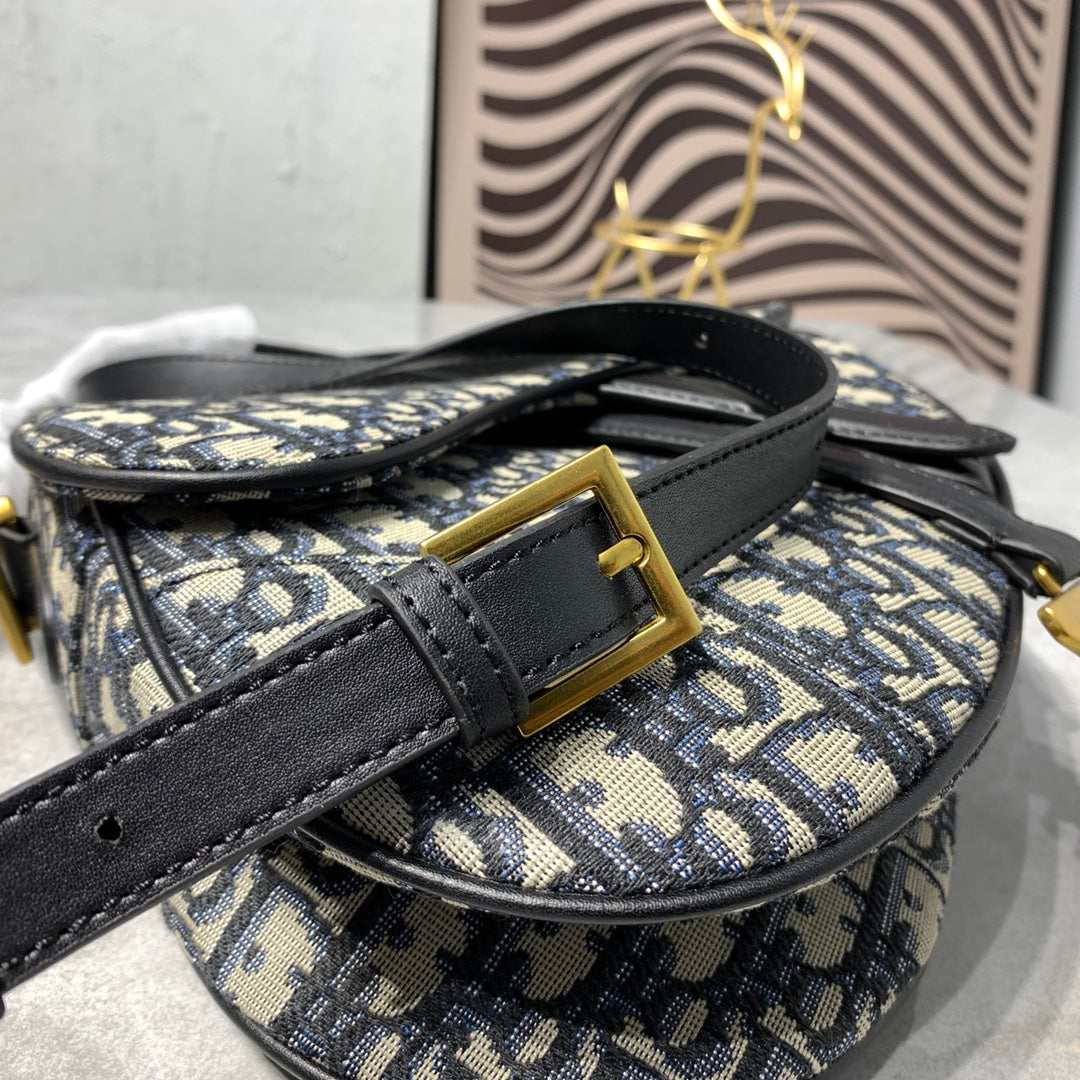 CD Saddle Bag Strap with Strap 25.5cm Blue Obique Embroidery