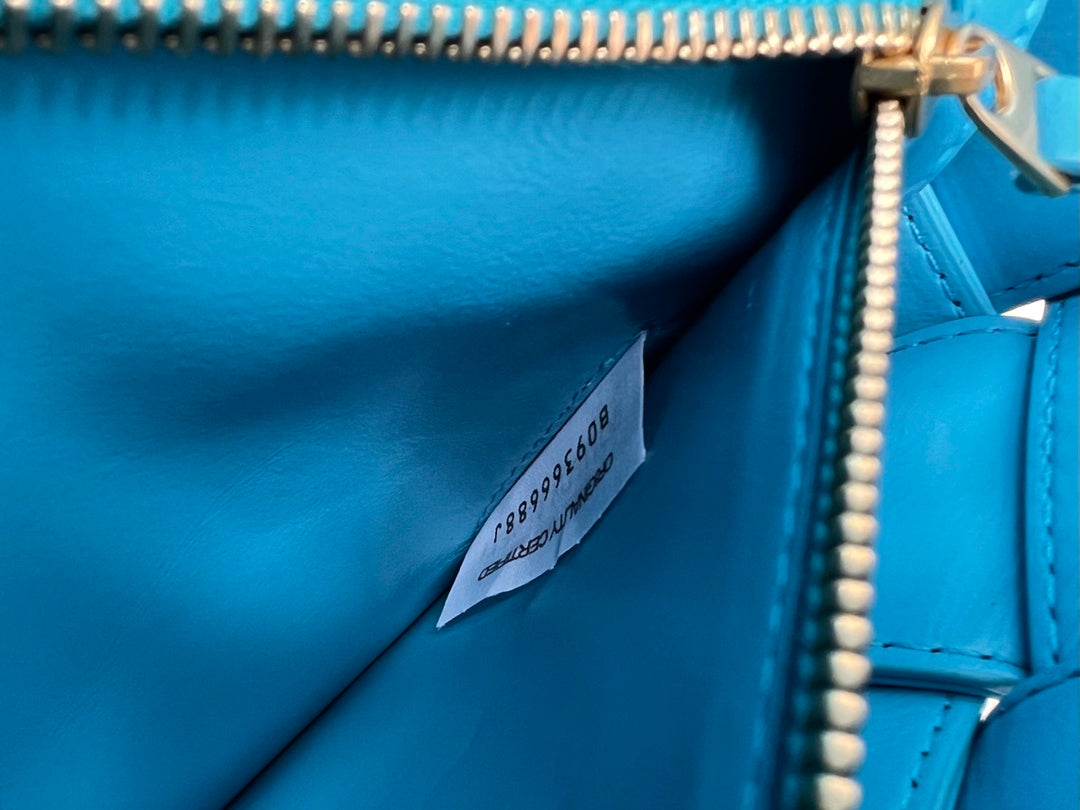 Bottega Veneta Cassette 28 in Sky Blue Soft Lambskin Bag