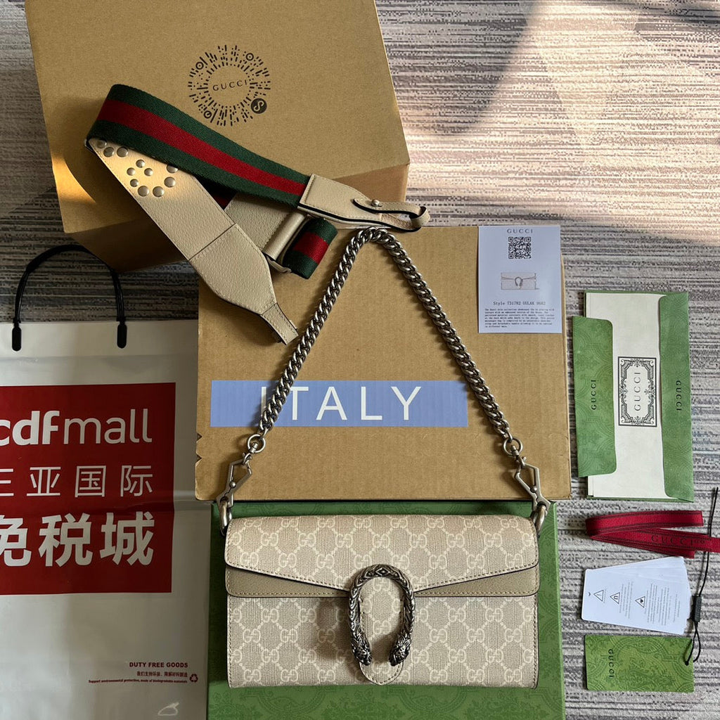 Gucci Dionysus 25 Small Rectangular Bag in Beige Canvas