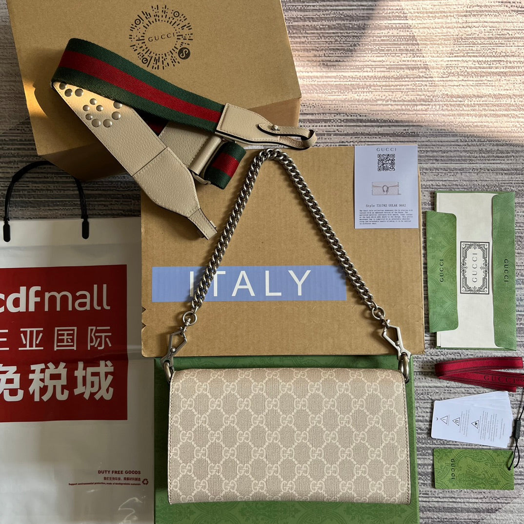 Gucci Dionysus 25 Small Rectangular Bag in Beige Canvas