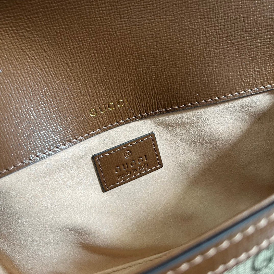 Gucci Horsebit 1955 Bag 24 in Beige Canvas and Brown Calfskin