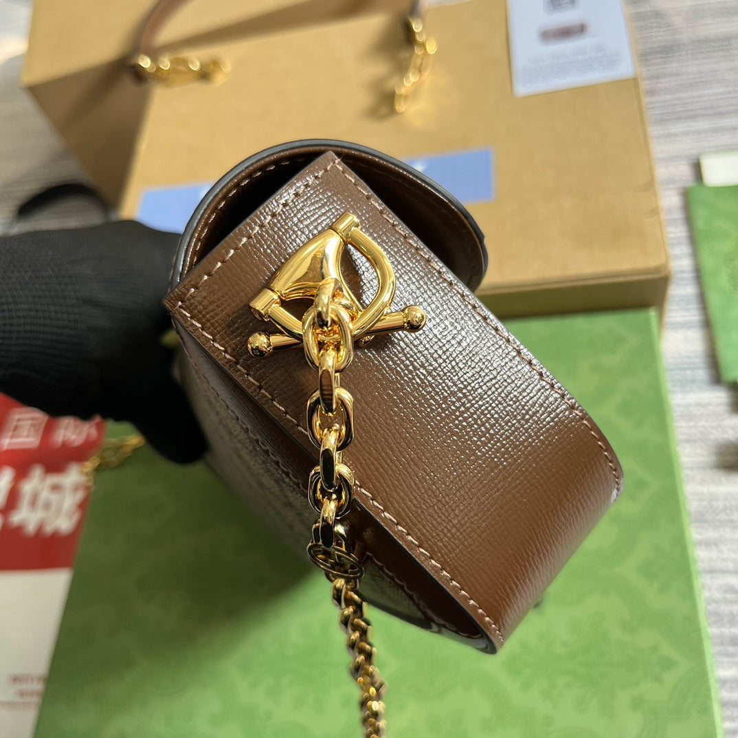 Gucci Horsebit 1955 Bag 24 in Beige Canvas and Brown Calfskin