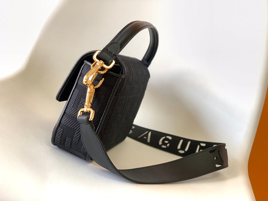 Fend Baguette Black Canvas Bag 27 with Ff Embroidery Ghw