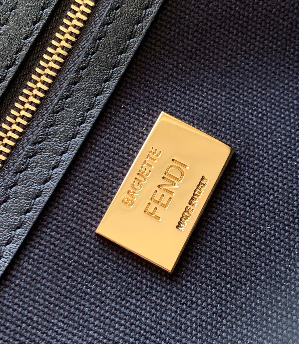Fend Baguette Black Canvas Bag 27 with Ff Embroidery Ghw