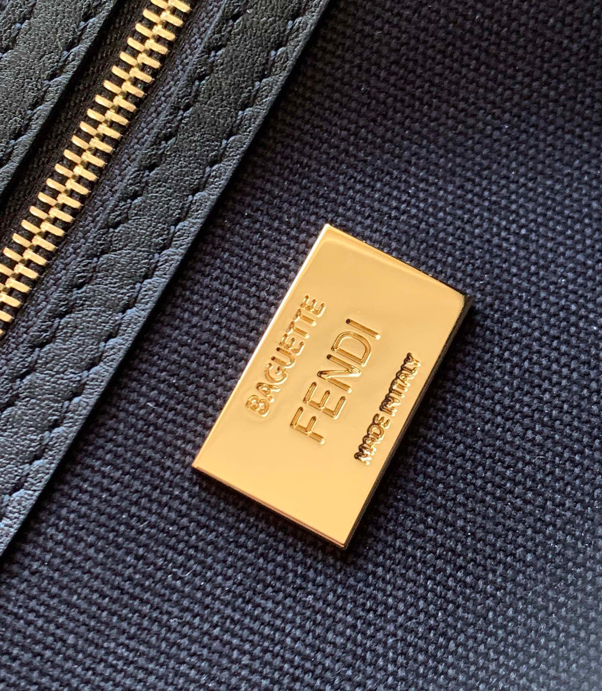 Fend Baguette Black Canvas Bag 27 with Ff Embroidery Ghw