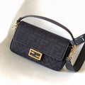 Fend Baguette Black Canvas Bag 27 with Ff Embroidery Ghw