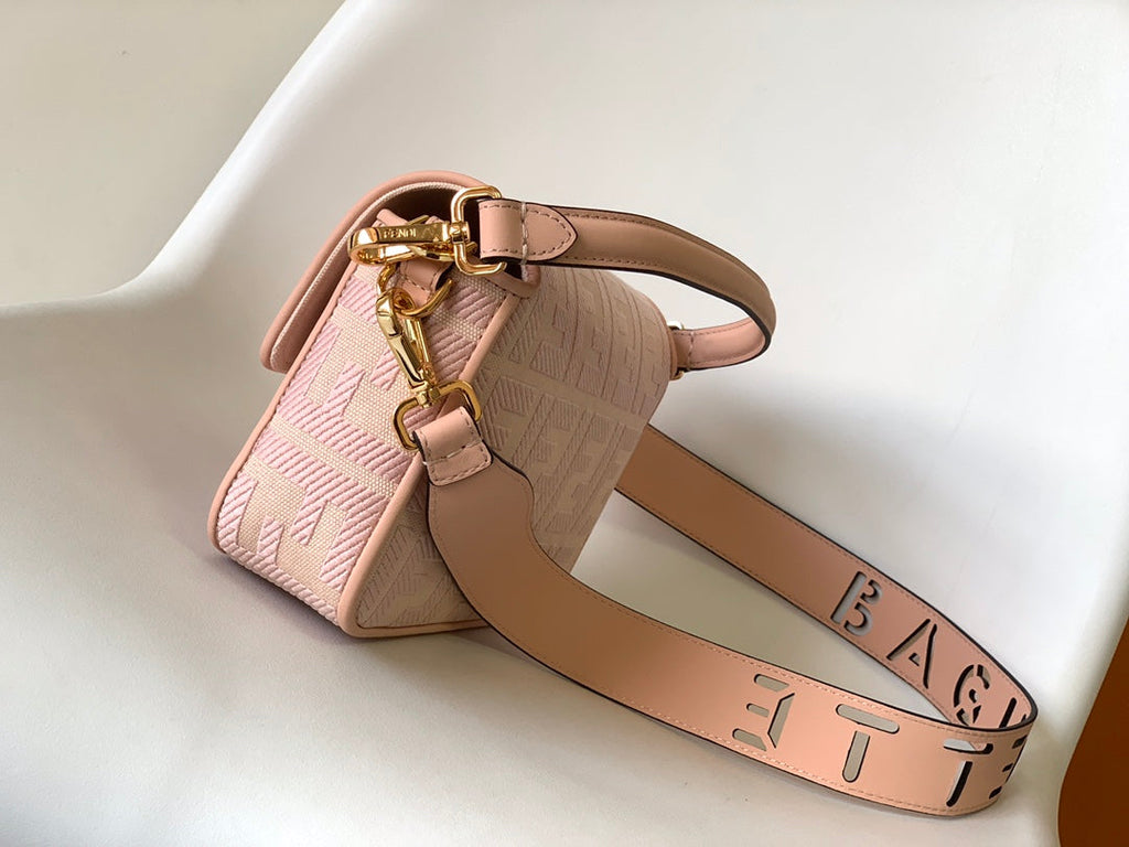 Fend Baguette Pink Canvas Bag 27 with Ff Embroidery Ghw