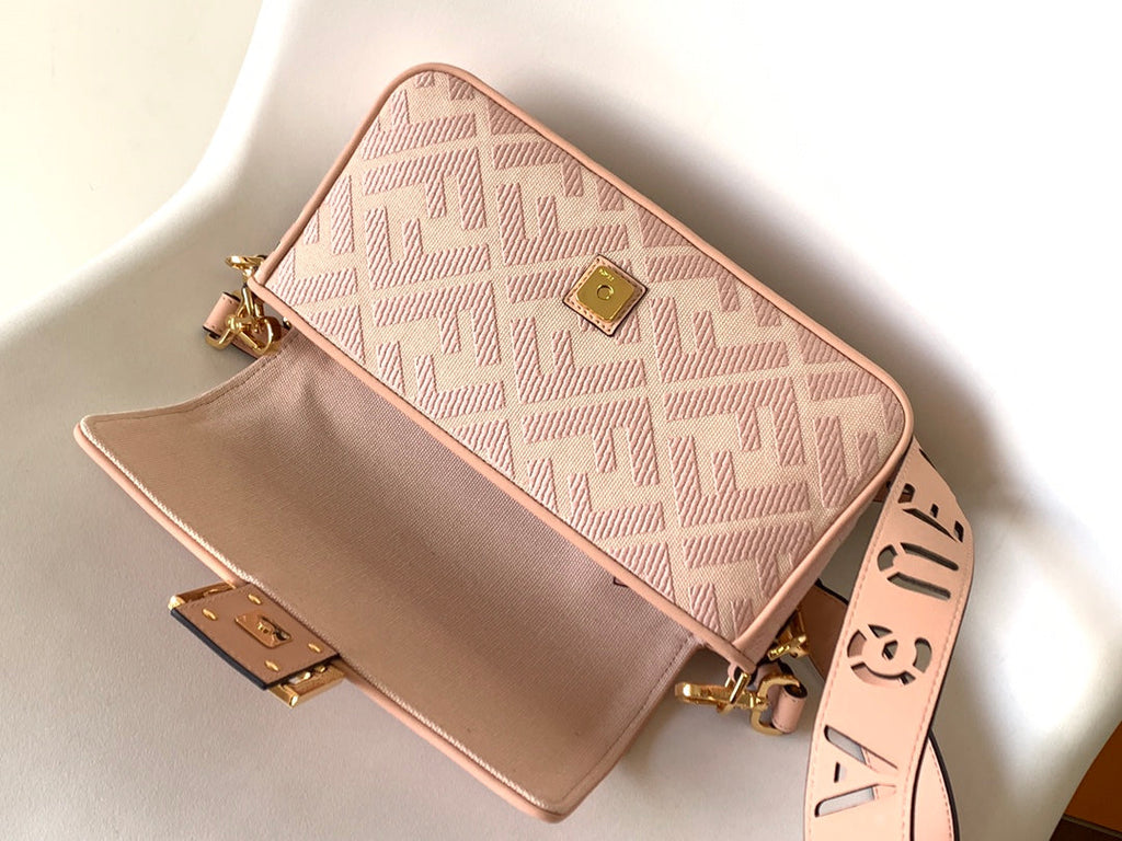 Fend Baguette Pink Canvas Bag 27 with Ff Embroidery Ghw