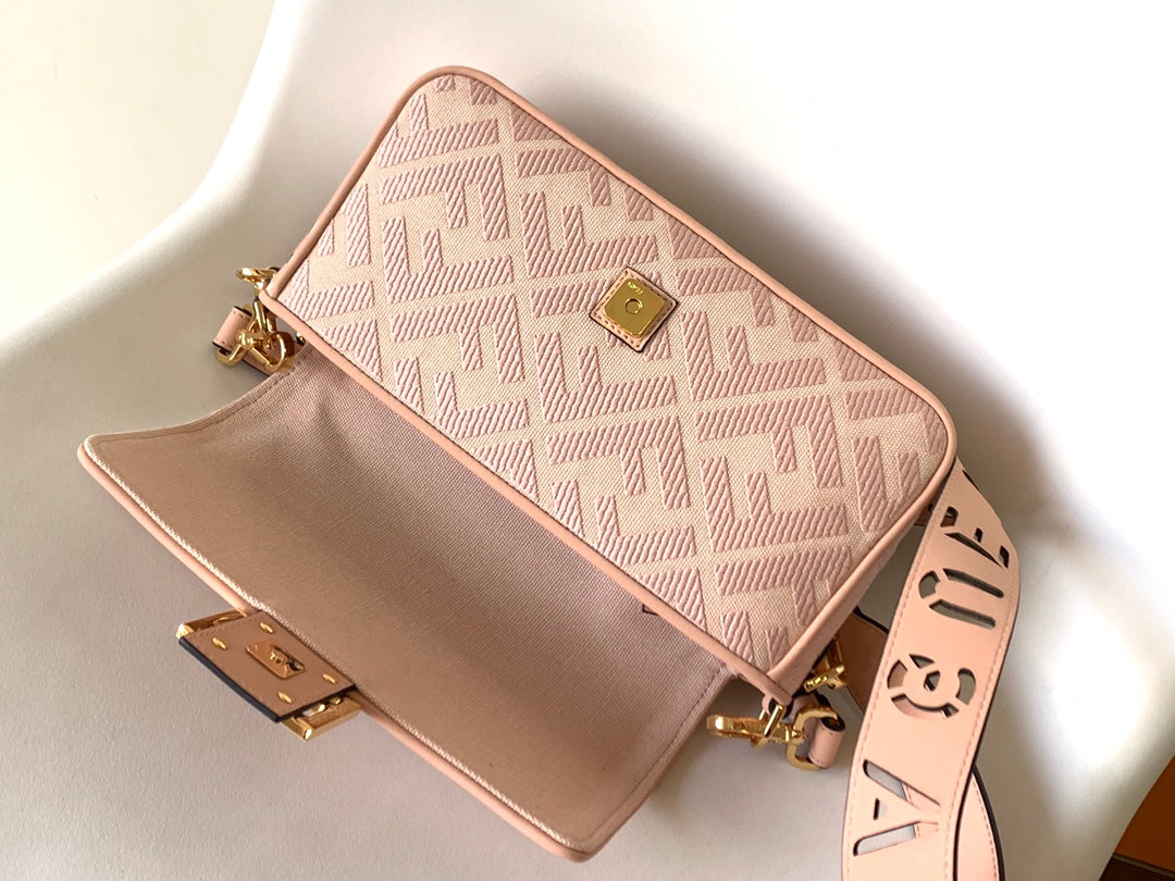 Fend Baguette Pink Canvas Bag 27 with Ff Embroidery Ghw