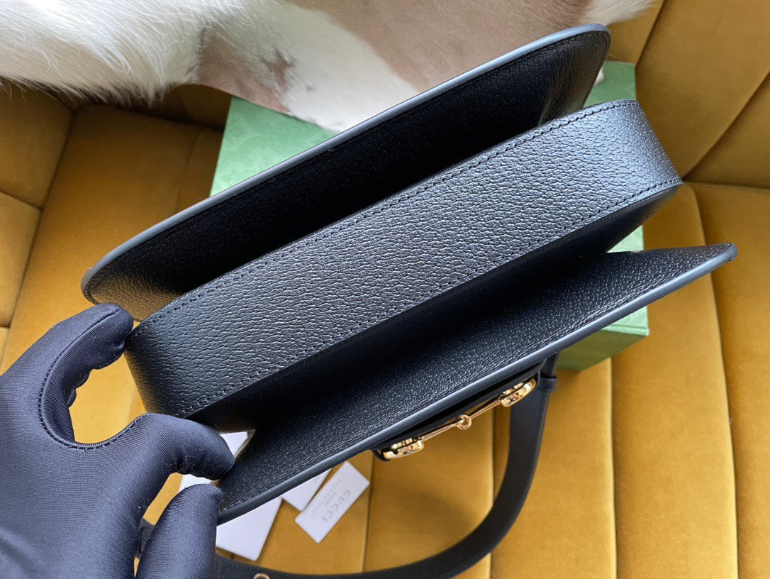 Gucci Horsebit 1955 Saddle Bag 25 in Black Canvas and Calfskin