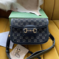 Gucci Horsebit 1955 Saddle Bag 25 in Black Canvas and Calfskin