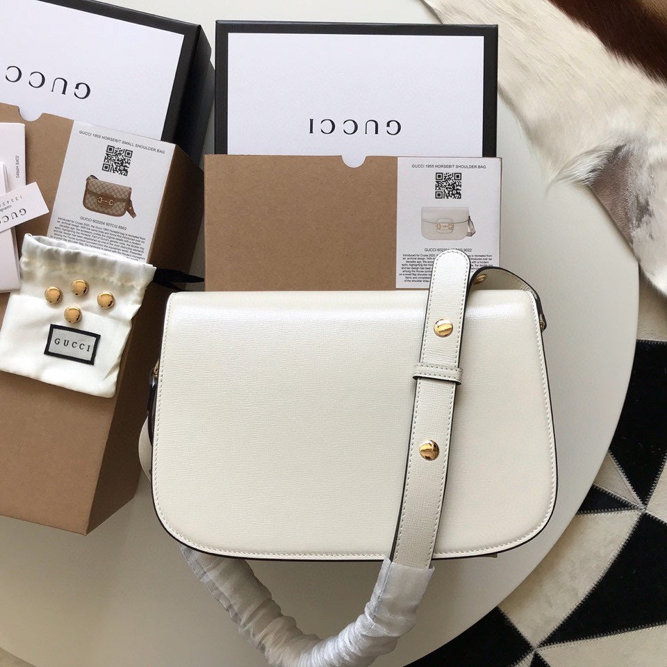 Gucci Horsebit 1955 Mini Bag 25 in White Calfskin