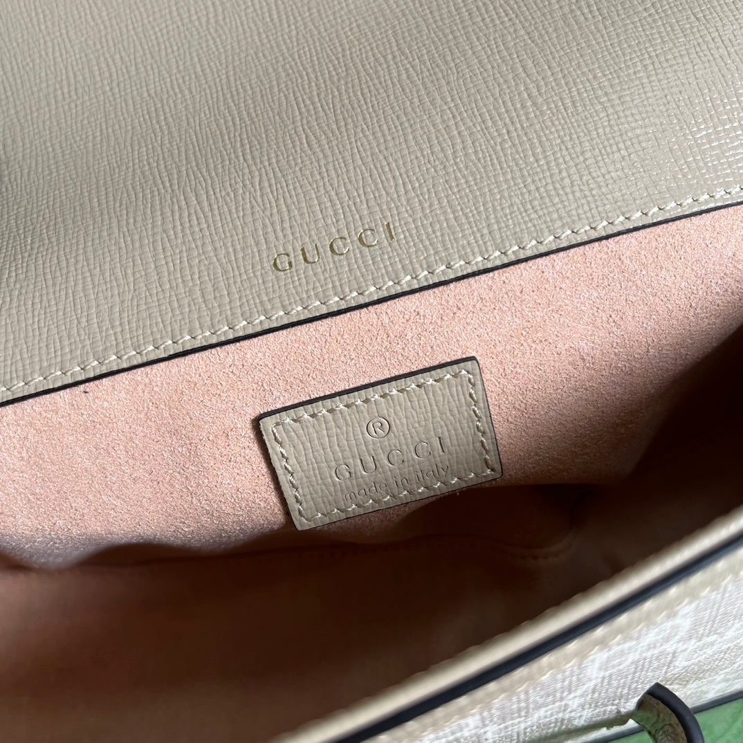 Gucci Horsebit 1955 Bag 24 in White Canvas and Beige Calfskin