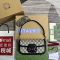 Gucci Horsebit 1955 Bag 24 in Beige Canvas and Black Calfskin