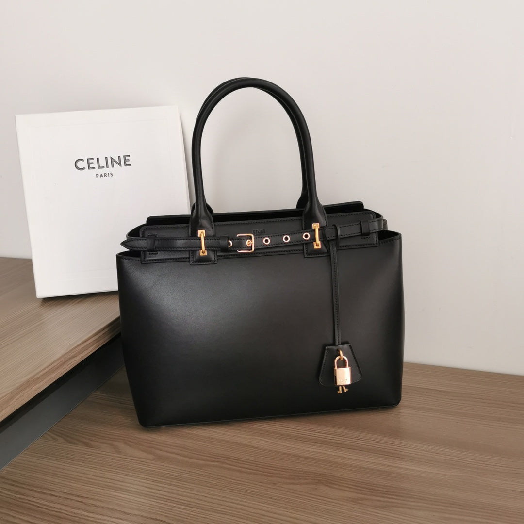 Celine Conti Bag 36 in Black Calfskin Gold Hardware