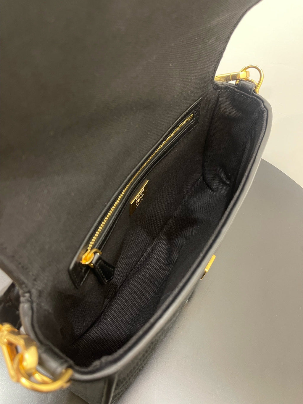 Fendi 26 Baguette Black Nappa Leather Bag with Gold Hardware