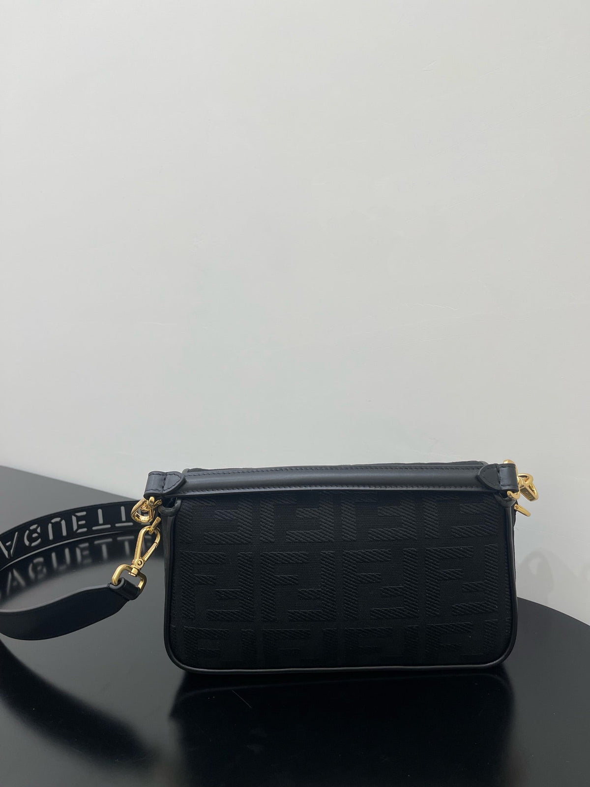 Fendi 26 Baguette Black Nappa Leather Bag with Gold Hardware
