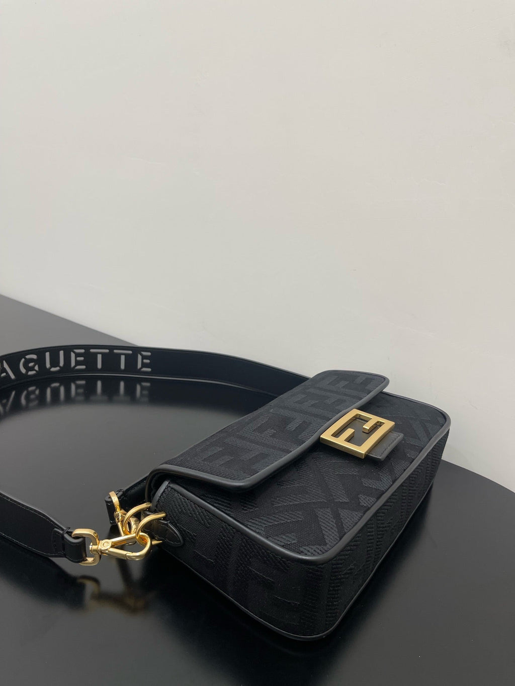 Fendi 26 Baguette Black Nappa Leather Bag with Gold Hardware