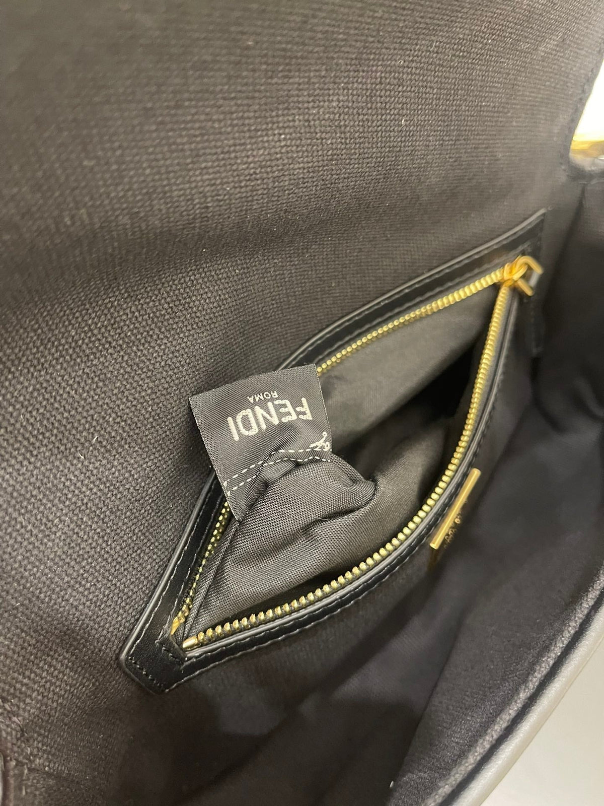 Fendi 26 Baguette Black Nappa Leather Bag with Gold Hardware