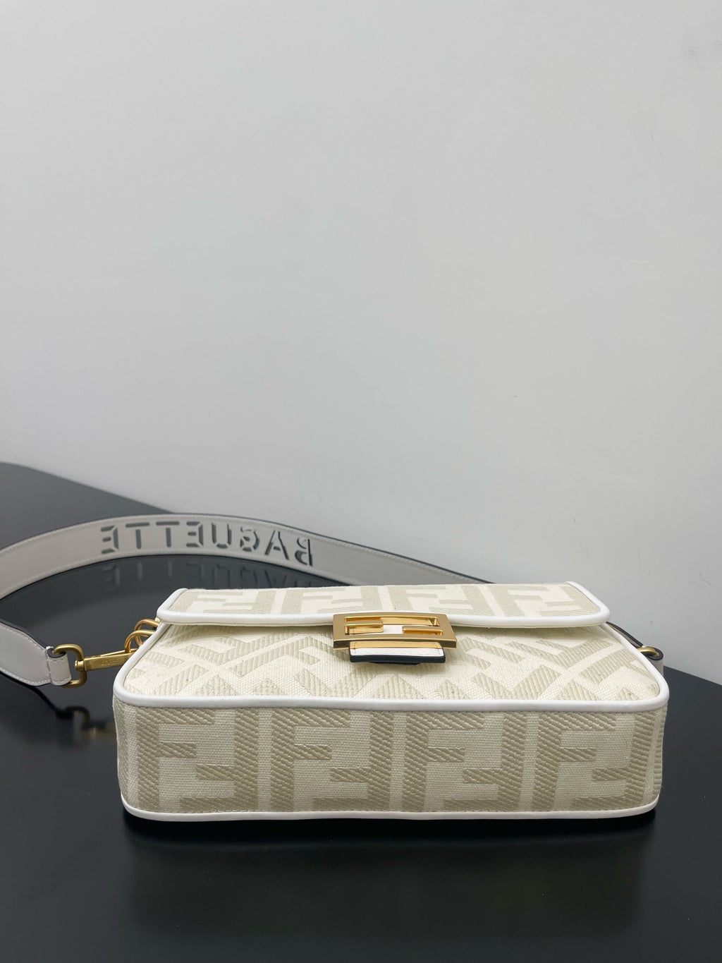 Fendi 26 Baguette White Nappa Leather Bag with Gold Hardware