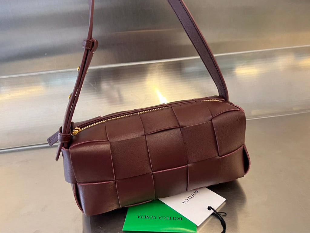 Bottega Veneta Brick Cassette 28 in Wine Red Calfskin Bag