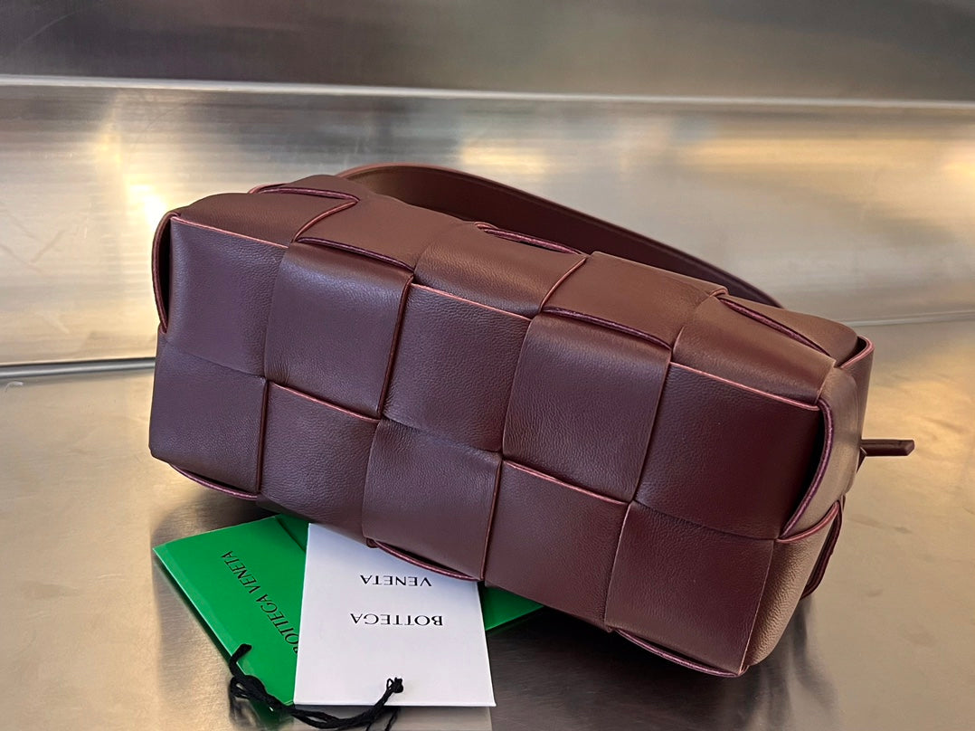 Bottega Veneta Brick Cassette 28 in Wine Red Calfskin Bag