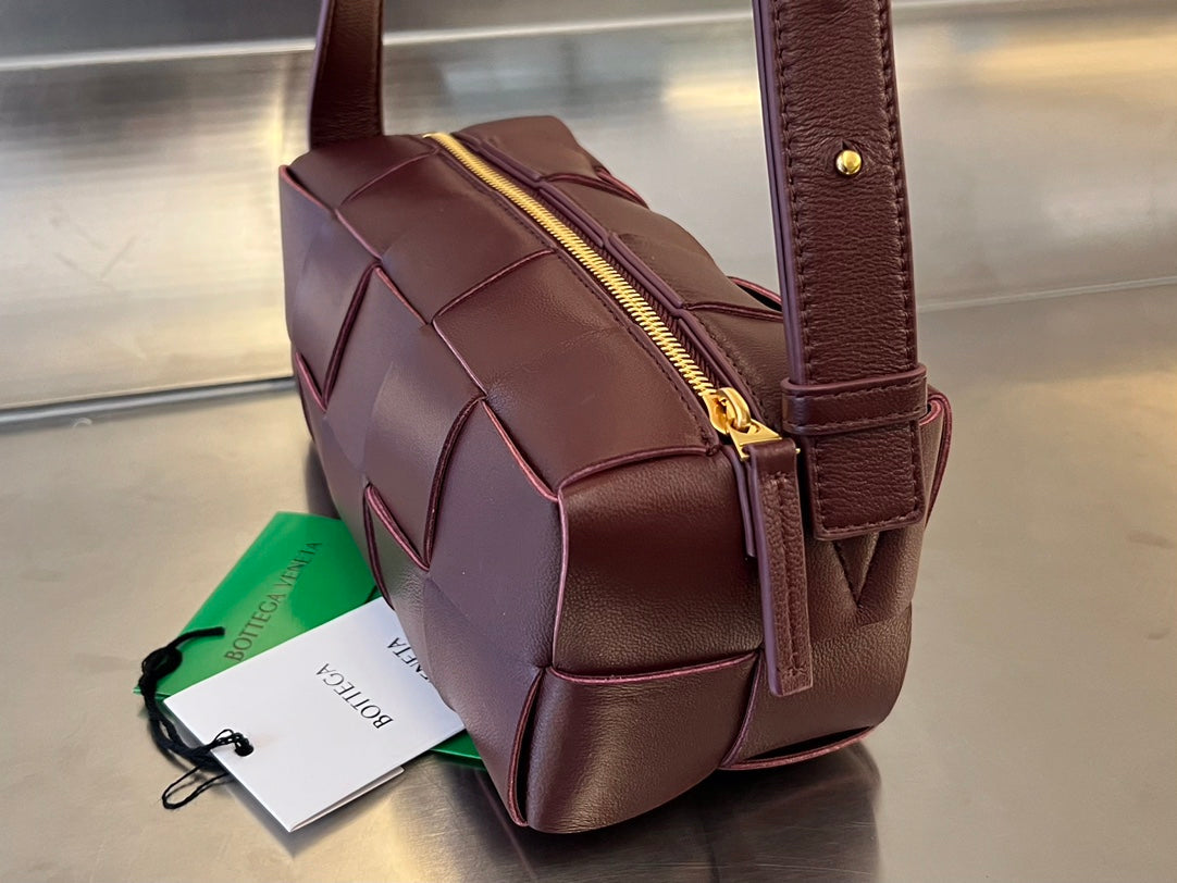 Bottega Veneta Brick Cassette 28 in Wine Red Calfskin Bag