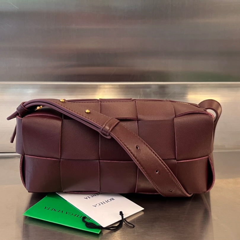 Bottega Veneta Brick Cassette 28 in Wine Red Calfskin Bag