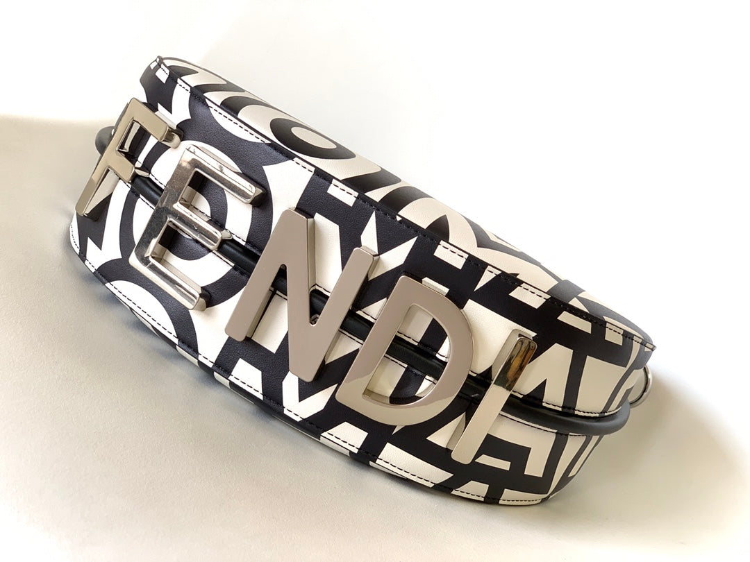 Fendi Fendigraphy Small 29 in White Mix Black Smooth Calfskin Silver Hardware Bag
