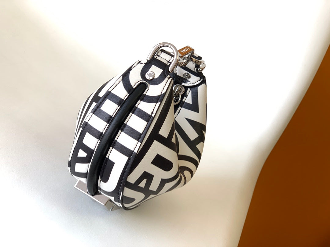 Fendi Fendigraphy Mini 16 in White Mix Black Smooth Calfskin Silver Hardware Bag