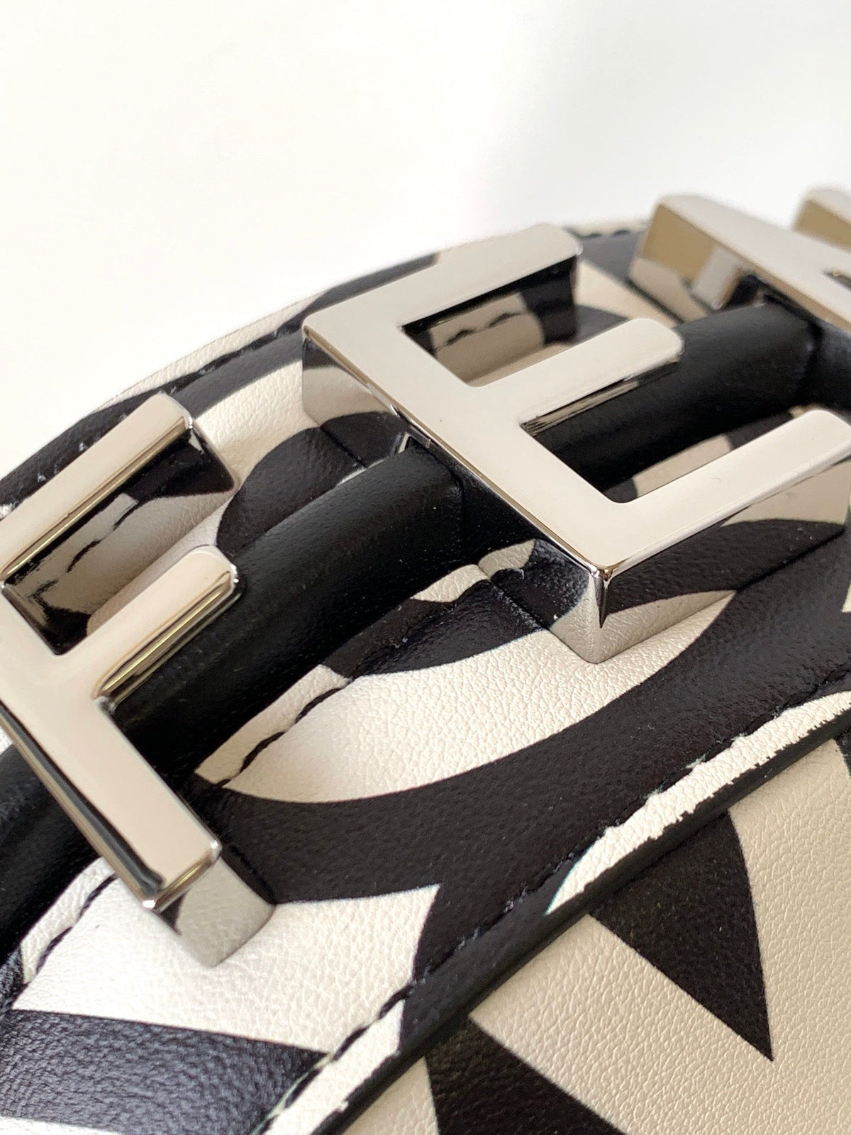 Fendi Fendigraphy Mini 16 in White Mix Black Smooth Calfskin Silver Hardware Bag