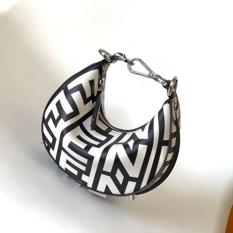 Fendi Fendigraphy Mini 16 in White Mix Black Smooth Calfskin Silver Hardware Bag